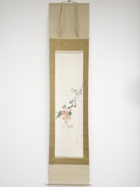 JAPANESE HANGING SCROLL / HAND PAINTED / FLOWER